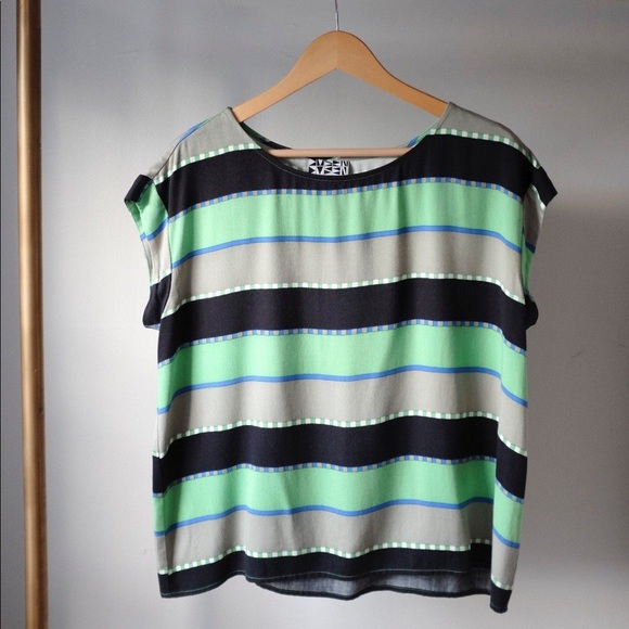 Dusen Dusen Tops - Dusen Dusen Green Striped Oversized Boxy Top - S/M